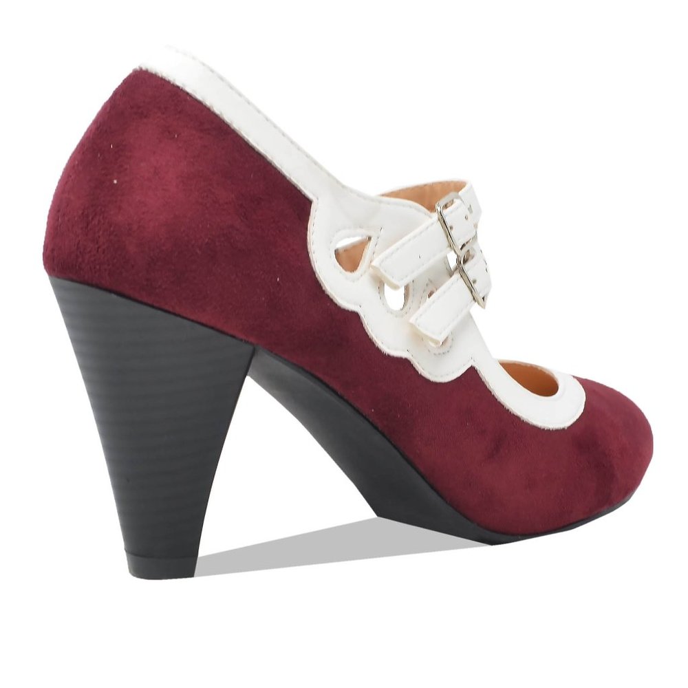 Chase & Chloe Women's Round Toe Mid Heel With Two Straps - Picture 3 of 5